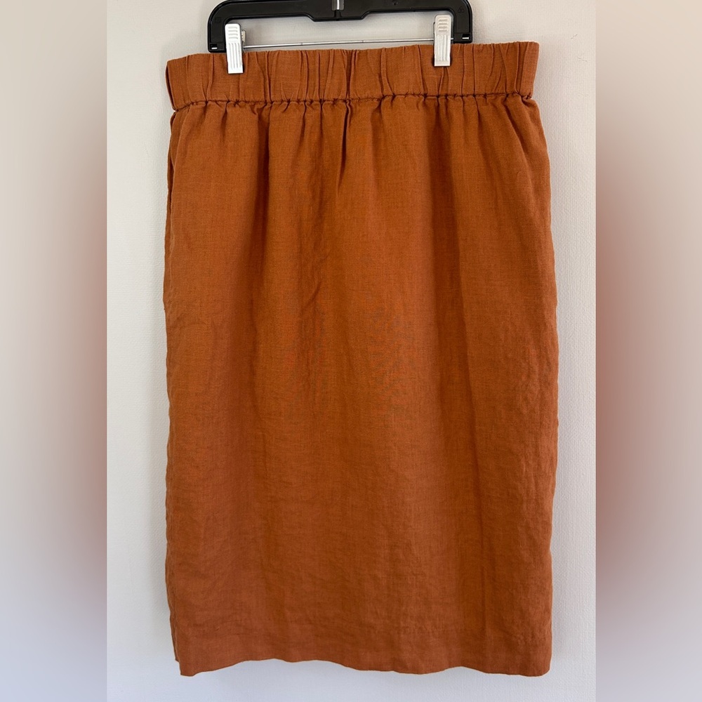 J.CREW Linen Pull-On Midi Skirt Lagenlook Euro Travel Folk Office Cottage Boho M - Picture 3 of 11